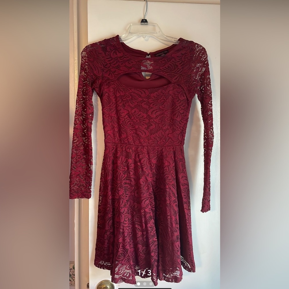 Burgundy Lace Long-Sleeve Dress